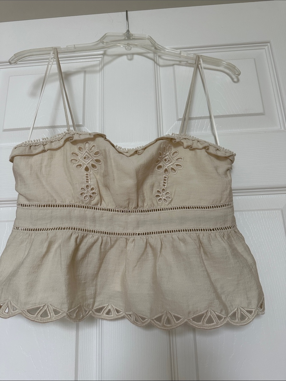 Zara Cream Embroidered Cotton Camisole
